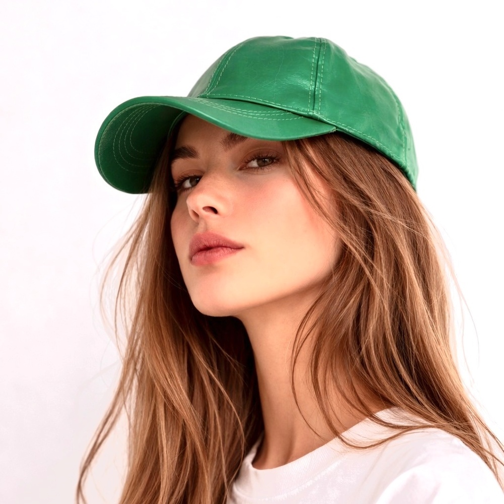 Green Genuine Sheepskin Leather Baseball Cap | St Paddy’s Day outfit